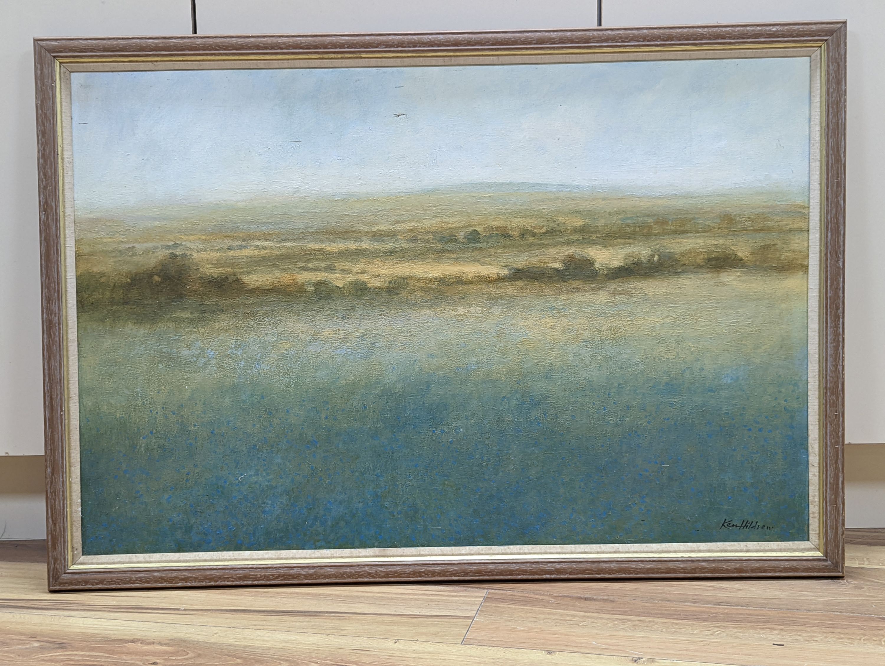 Ken Hildrew (1934-), oil on canvas, River landscape in summer, 60 x 92cm